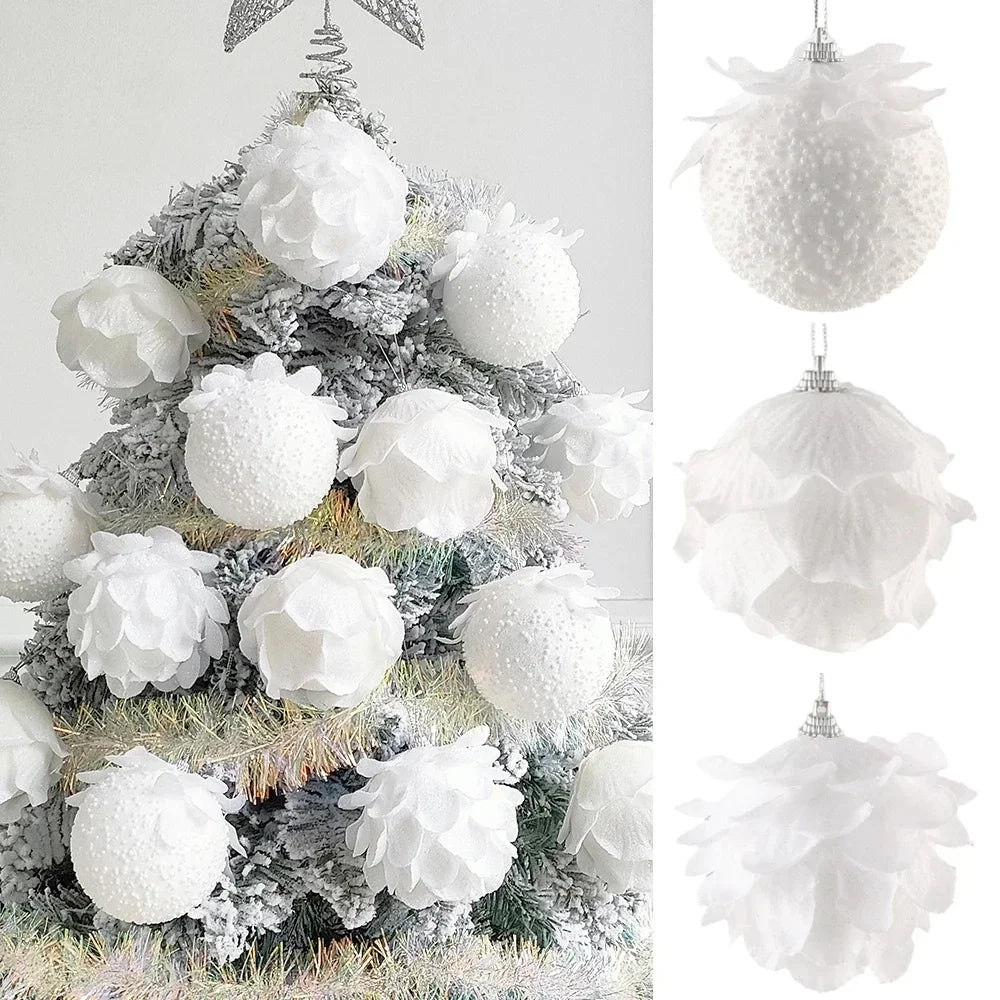 1PCS 8cm White Christmas Ball Christmas Tree Hanging Pendant Flower Foam Snow Balls for Home Xmas Decoration New Year
