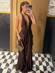 Chaxiaoa Halter Deep V Neck Backless Sexy Maxi Dress Women Elegant Off-shoulder Sleeveless High Split Club Party Long Dress
