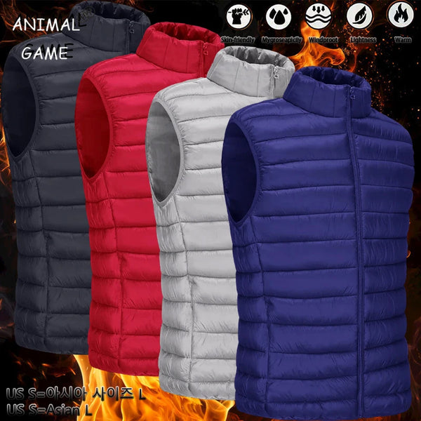 Animal Game Men's Casual Vest Autumn Lightweight Sleeveless Jacket Zipper Outerwear Vest Outdoor Down Vest Coats with Pockets
