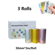 3PCS Holographic Laser Thermal Stickers Colorful Transparent Self-Adhesive Labels,Suitable for Mini Portable Printer, 57mm X 2.5