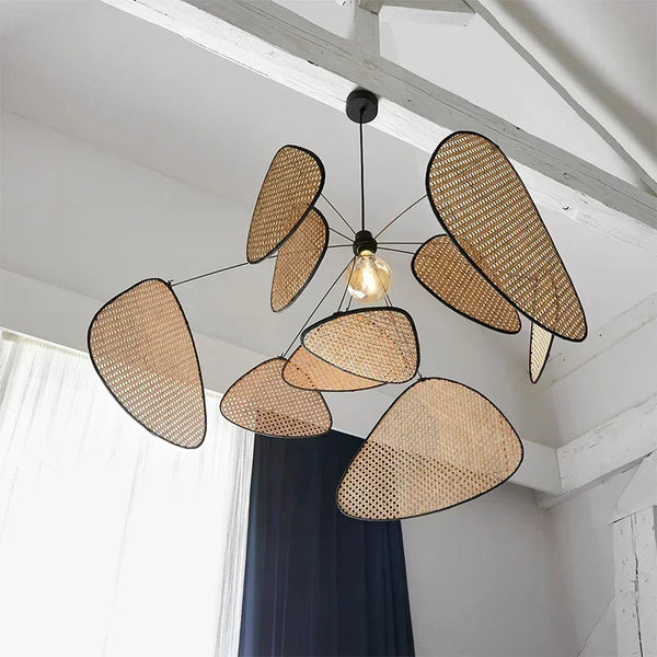2025 Rattan Weaving Hanging Lamps For Ceiling Wicker Lamp Petals Pendant Lights Flower Japan Style Chandelier Loft Home Decorati