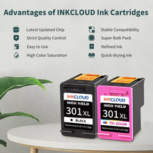 INKCLOUD 301XL Ink Cartridges Replacement for HP 301 for Envy  4500 4502 5530 DeskJet 1000 1050 2050 2510 OfficeJet 2620 4630