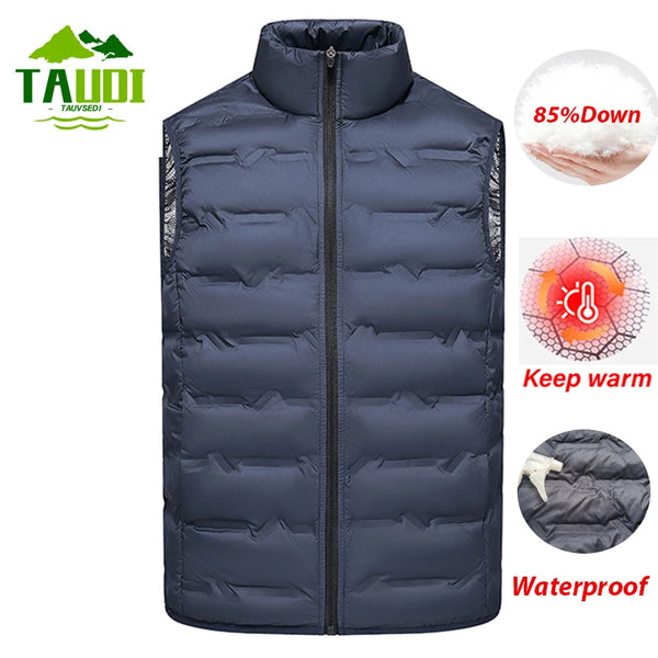 Winter Men Down Vests Mens waterproof Fashion Casual Down Sleeveless Vest Jackets Mens Autumn Couple Lightweight Work Waistcoat