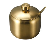 Useful Stainless Steel Sugar Bowl Gold Silver Large Capacity Seasoning Pot with Spoon Lid Durable Storage Jar Home