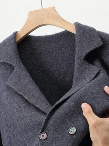 Suéter de 100% lana merino para hombre, cárdigan con cuello de traje, prenda de punto elegante informal, abrigo de cachemira liso para otoño e invierno, ropa con bolsillos