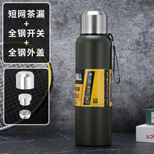 Termo de 500/1000/1500 ml, botella de agua deportiva de acero inoxidable de gran capacidad, termo al vacío, vaso aislado portátil con cuerda
