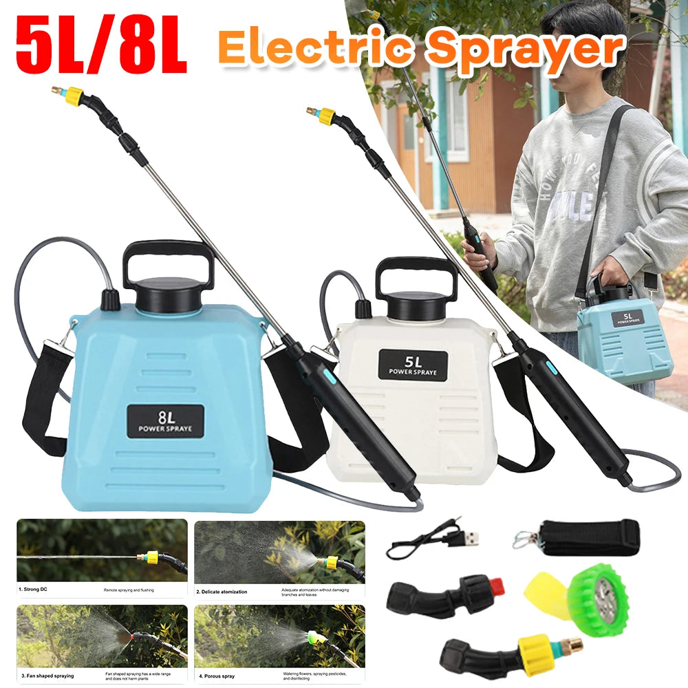 5/8L Electric Sprayer Rechargeable Plant Sprayer Watering Can With Spray Gun High Pressure Garden Sprayer Irrigation Tools