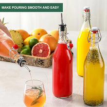 Classic Swing Top Glass Bottles 1L w/Marker & Labels - Clear Bottle with Caps for Juice, Water, Kombucha, Wine, Beer Brewing
