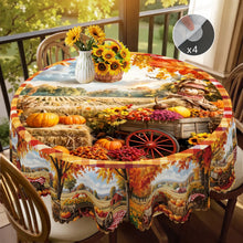 1 Piece, Autum Theme Pastoral Style Tablecloth + 4 Self-Adhesive, Maple Leaf Wheat Scarecrow Pumpkin Sunflower Flower Trolley Pattern Printing, Embossed Edge for Home Kitchen, Living Room Dining Table Balcony Coffee Table, Ho