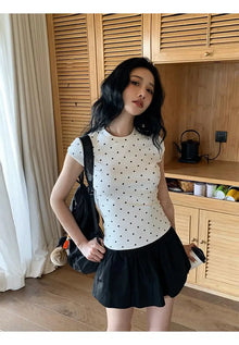 Yedinas Streetwear Polka Dot T Shirt Women Clothes Short Sleeve Korean Fashion Slim Vintage Tees Summer Tops Y2k Tshirts Chic