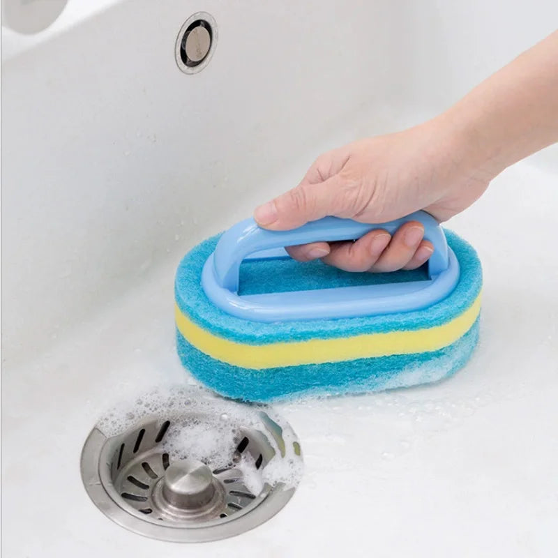 Red & Blue Dual-Color Cleaning Sponge Brush Set - 14×9×7cm Ergonomic Handle Scrub Sponge, Perfect for Kitchen, Bathroom