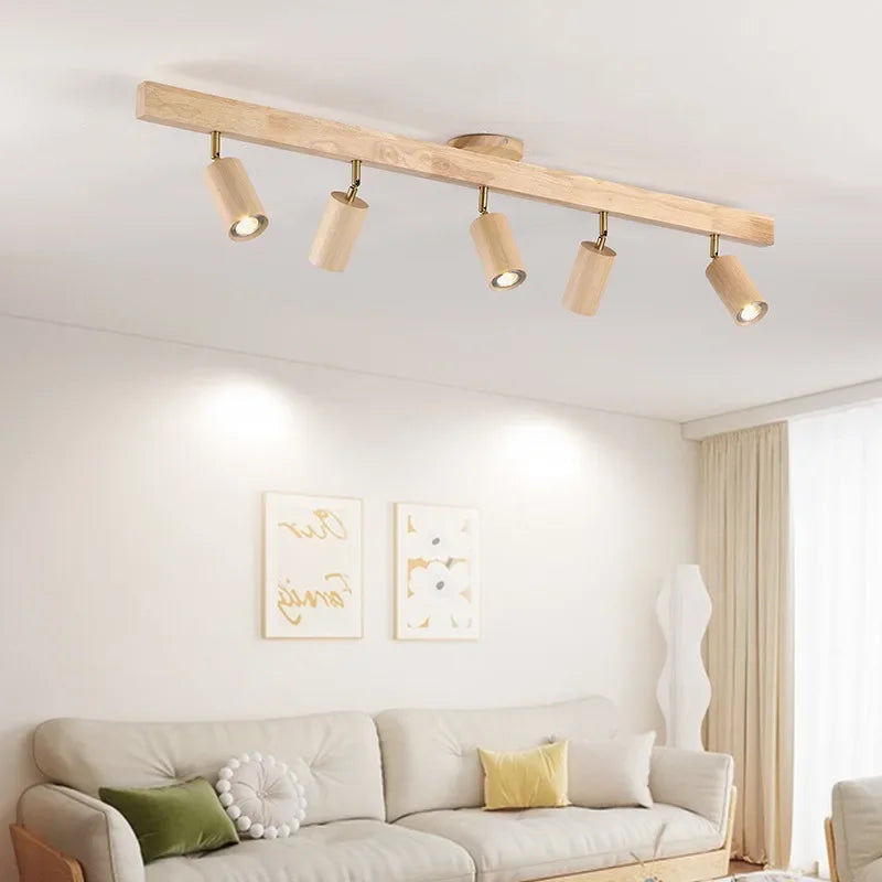 2025 Nordic Walnut Wood Ceiling Chandelier For Living Room Dining Room Aisle Entrance Corridor Lamps With Spotlights For Wall Pi