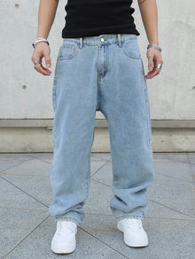 Vaqueros holgados para hombre de primavera y otoño, pantalones de mezclilla informales, rectos, extragrandes, de color sólido, moda urbana, estilo Y2k, de pierna ancha