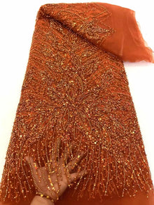 Orange Luxury African Sequins Lace Fabric 2025 High Quality French Nigerian Groom Beaded Lace Fabric For Sewing Dress