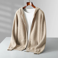 Abrigo de punto con capucha y cremallera para hombre, jersey grueso de 100% lana merina, cárdigan de manga larga para otoño e invierno, ropa de hombre