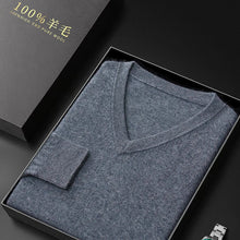 100% Merino Wool Men's V-Neck Pullover Autumn and Winter Basic Knit Versatile Sweater Casual Long Sleeve Shirt Cashmere Man Top