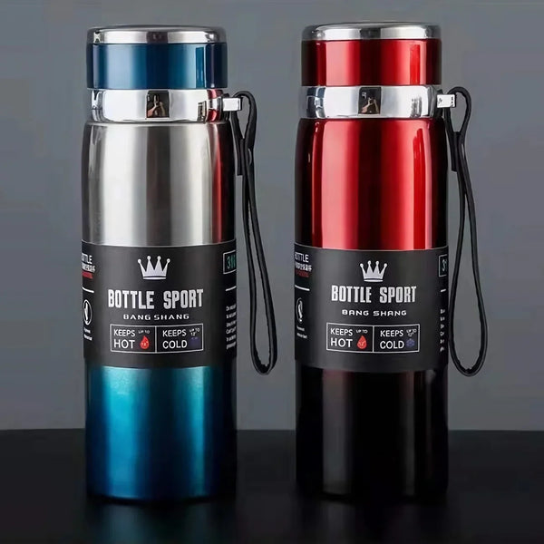 Botella de agua térmica de 1 L, termo para agua, té o café, botella de acero inoxidable con aislamiento al vacío para mantener bebidas frías y calientes