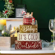 Christmas Tiered Tray Decor Creative Wooden Festive Text Stacked Block Ornaments for Party Home Festival