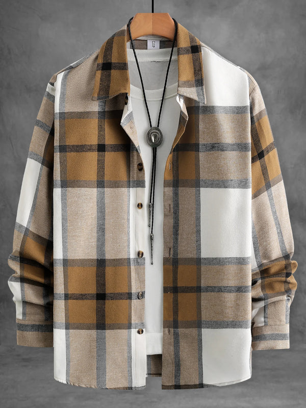 Vintage Caramel Plaid Flannel Shirt for Autumn Aesthetic Outfits