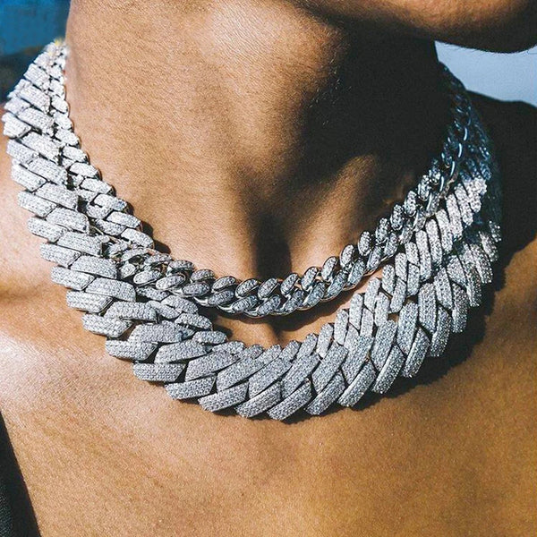 Collar cubano de eslabones con diamantes de imitación AAA estilo "Iced Out", cadena cubana de cristales de 2 filas para hombre, joyería hip hop de 13/14/20MM