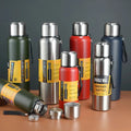 Termo de 500/1000/1500 ml, botella de agua deportiva de acero inoxidable de gran capacidad, termo al vacío, vaso aislado portátil con cuerda