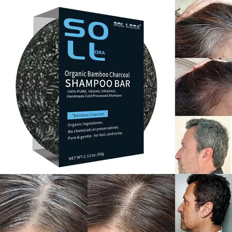 Barra de champú natural de carbón vegetal para oscurecer el cabello, jabón para oscurecer las canas, champú sólido de carbón de bambú para cabello negro