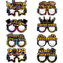 16/8pcs Happy New Year Paper Glasses 2026 Eyeglasses Frame Photo Booth Props New Year's Eve Christmas Party Decor Supplies