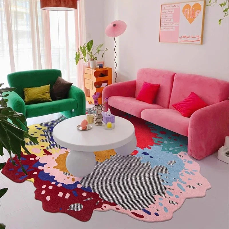 Art Living Room Carpet Irregular Color IG Bedroom Bedside Rug Round Large Area Splash Ink Creative Coffee Table Mat Ковер Tapete