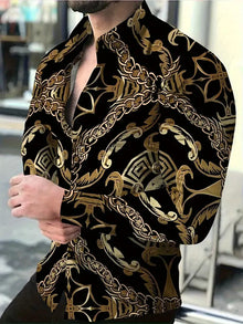 Navy Blue Sailing Shirt Anchor Pattern Casual Shirt Men Novelty Long Sleeve Flower Pattern Costume Hawaii