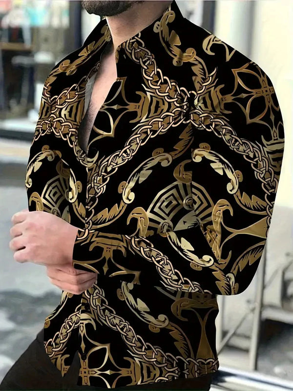 Navy Blue Sailing Shirt Anchor Pattern Casual Shirt Men Novelty Long Sleeve Flower Pattern Costume Hawaii