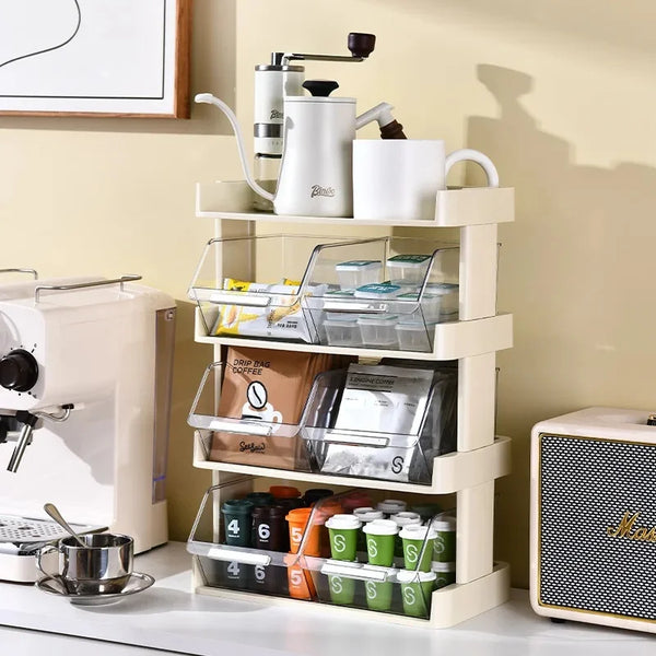 Tea Bag Storage Box Office Coffee Organizer Drawer Rack Mask Lipstick Cosmetics Rack Kitchen Organization Desk Storage Shelf