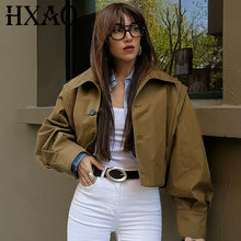 Chaqueta plisada marrón para mujer HXAO, chaqueta bomber corta primavera-verano 2025, abrigos de manga larga con botones, ropa de abrigo, chaquetas de aviador
