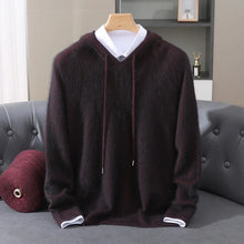 LHZSYY 100% Pure Mink Cashmere Hooded Sweater Men's Hooded Knitted Pullover Business Casual Loose Hoodie Autumn Bottoming Shirt