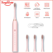 Tongwode USB Rechargeable Tooth Brush for Adult 6 Clean Modes Sonic Electric Toothbrush Washable Teeth Whitening and Cleanin