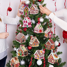 Christmas House Ornament Wooden Decorations Christmas Tree Hanging Ornaments Xmas Painted Wood Pendants for Holiday Decor