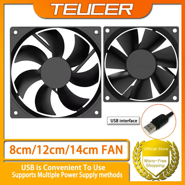 Ventilador de refrigeración USB TEUCER 8CM/12CM/14CM 800-1800RPM Fuente de alimentación por puerto USB para ordenador de sobremesa