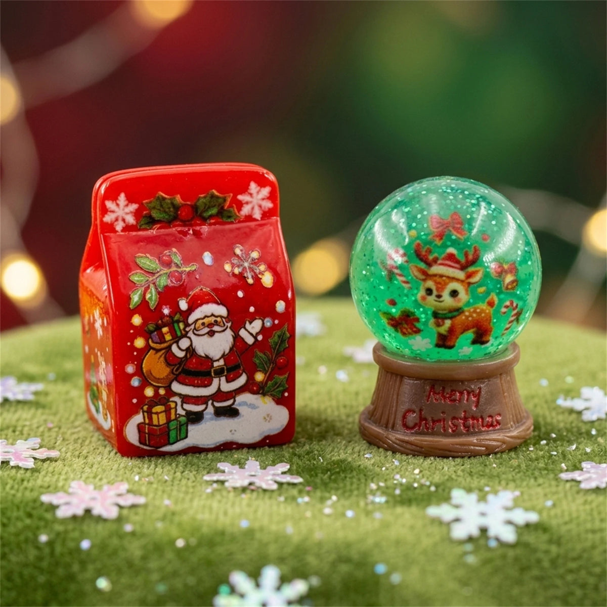 Christmas Element DIY Ornament Cartoon Santa Claus Crystal Ball Ornament Mini Doll House Decorative Props Navidad New Year Decor