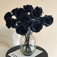 5pcs Black&Red Artificial Rose Flowers Branch Gothic Fake Flower Bouquet for Home Wedding Party Halloween Decor