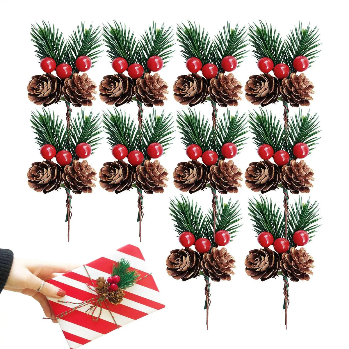 Christmas Decor Picks 10 Pieces Artificial Holiday Decoration Decorative Christmas Branches for Wedding Setup Greeting Cards