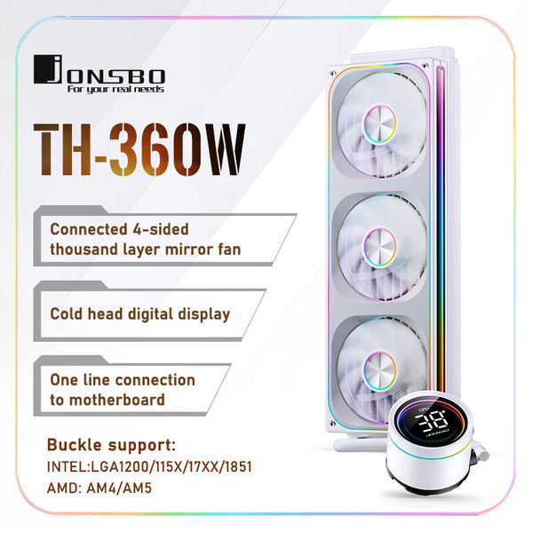JONSBO TH-360 White Water Cooler 120mm ARGB Fan TH-240 AIO CPU Liquid Cooling Integrated Water-cooled LGA1700 115X 1851 1200 AM5