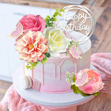 Flower Cake Toppers with Butterfly Happy Birthday and Artificial  Rose Flowers Eucalyptus Butterflies for Birthday Wedding
