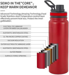 Botella de agua deportiva de acero inoxidable UPORS, termo portátil con aislamiento al vacío de doble pared, gran capacidad de 600 ml/800 ml