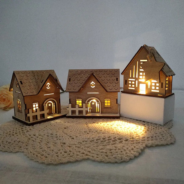 1 unidad de decoración navideña, adornos de cabaña de madera luminosa, decoración para el hogar de casita, artesanías navideñas de madera, adornos creativos