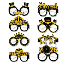 16/8pcs Happy New Year Paper Glasses 2026 Eyeglasses Frame Photo Booth Props New Year's Eve Christmas Party Decor Supplies