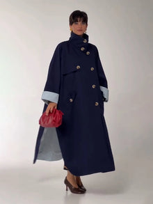 Lapel Collar Multi Button Long Trench Coat  Double Breasted  2026 Autumn Elegant Women Outerwear Commute Classic Lady Overcoat