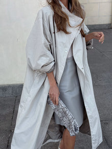 Solid Casual Long Trench Coat Women Lapel Collar Single Breasted Batwing Sleeve Windbreaker 2026 High Street Oversized Outerwear
