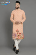 Men digital printed kurta vardha regular fit Mandarin collar long suitable All Occasions such wedding Hari Raya Aidilfitri.