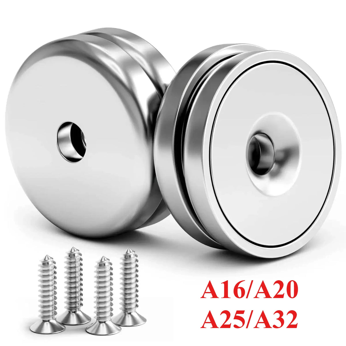 A16/A20/A25/A32 disc magnets with screw hole, ultra-strong grip, versatile for kitchen, workshop, notice boards, pantry storage