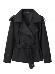 Women Black Long Solid Color Trench Coat Stand Collar Loose Drop Shoulder Single-breasted Windbreaker Lady Commute Outing Wear