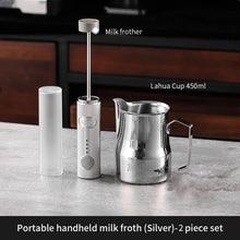 Juego de espumador de leche eléctrico para café Bincoo con taza, mezclador de espuma de leche, taza para arte latte de 300/450 ml